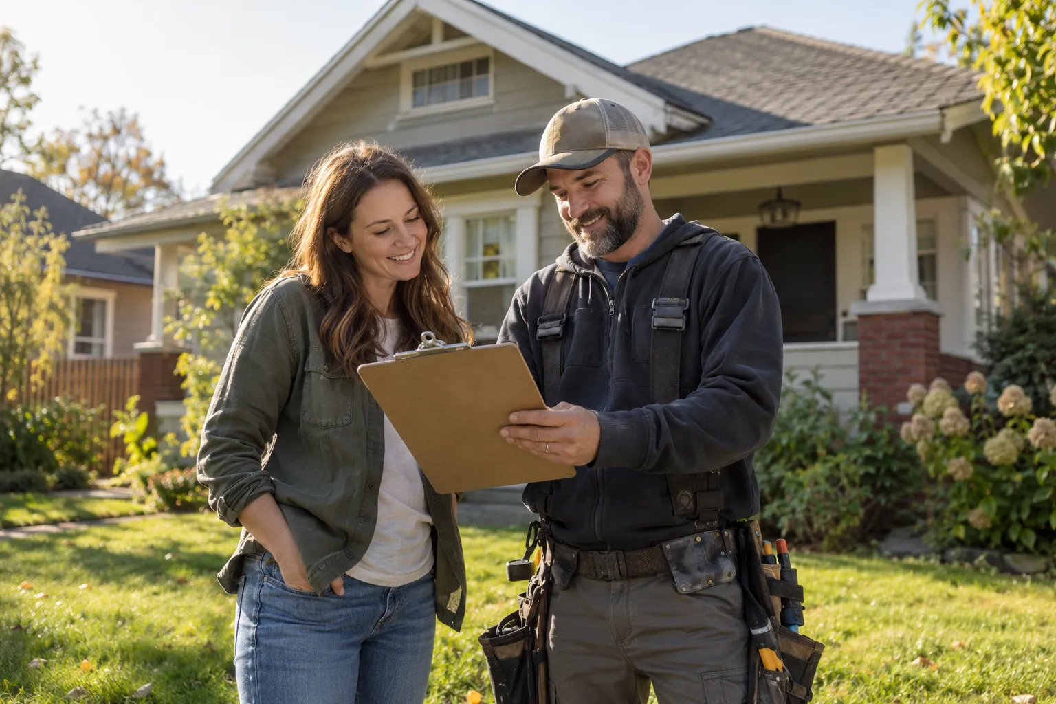 A homeowner reviewing a written roof quote with a local provider in the Loomis area