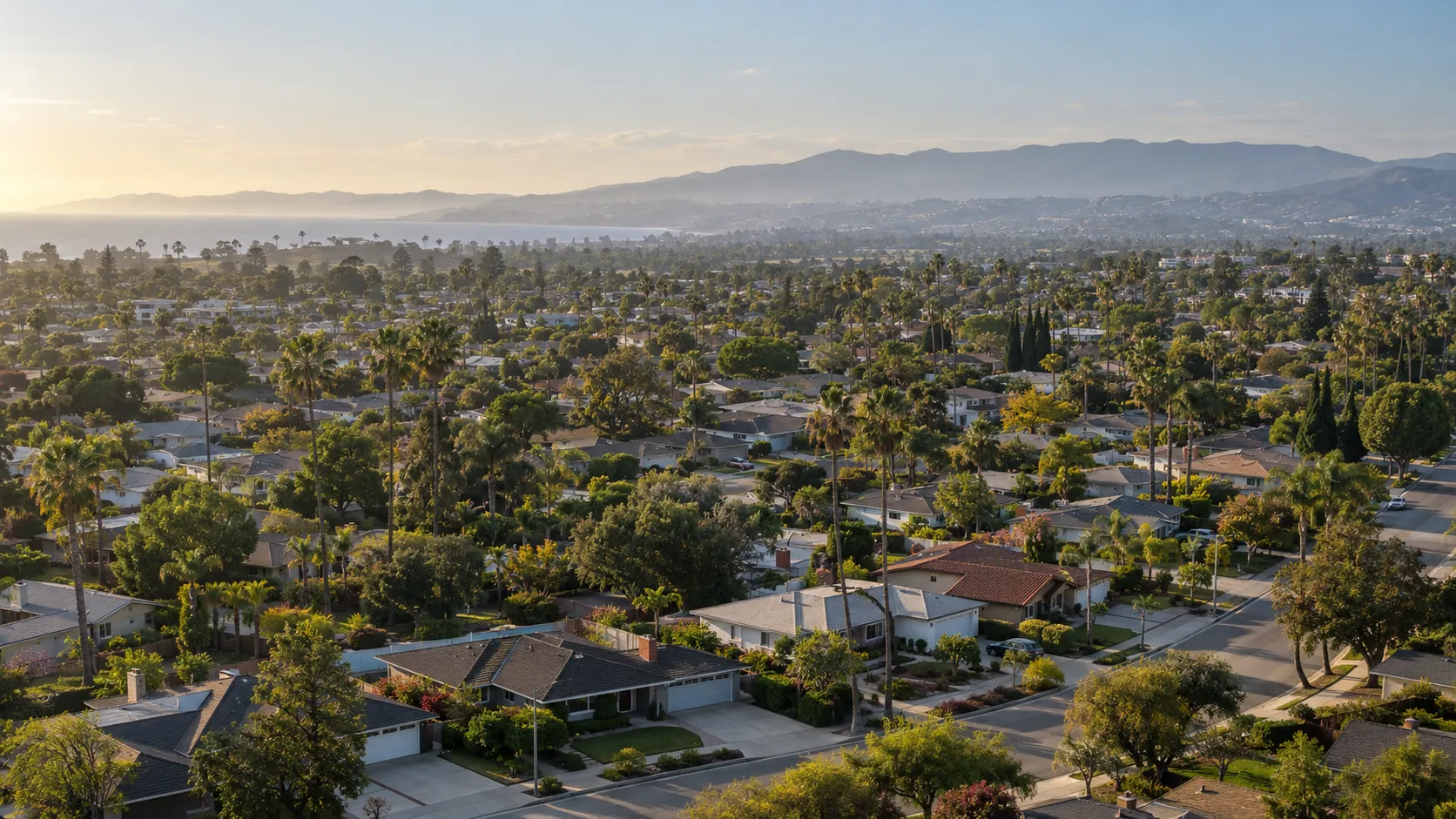 Rooftops of 1960s tract homes in Loomis on a mild, sunny day